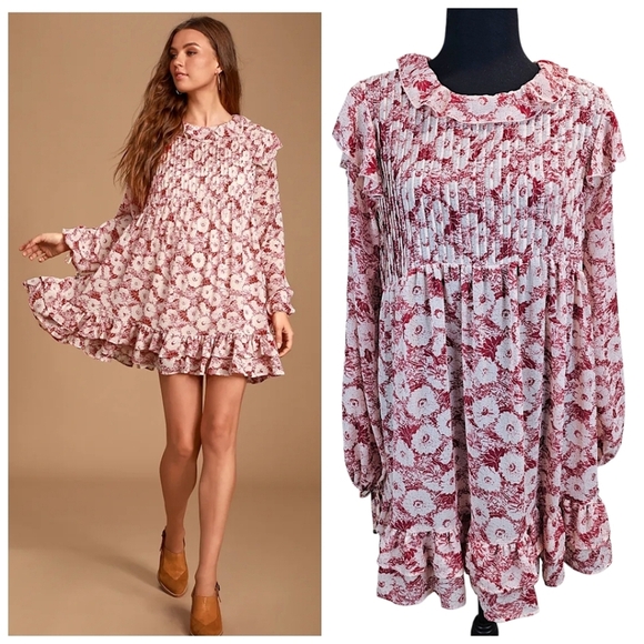 Free People Dresses & Skirts - Free People These Dreams Floral Ruffle Mini Dress XS Boho Cottagecore Festival